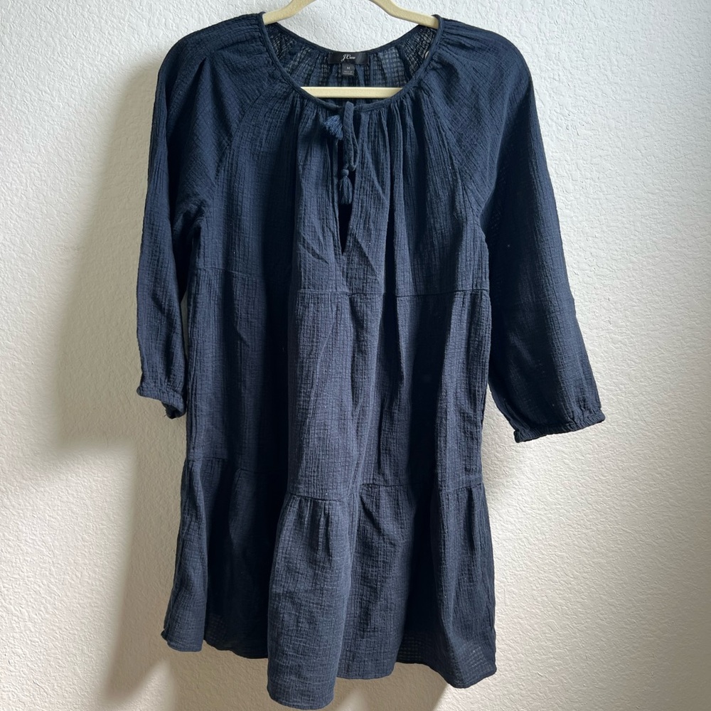 J. Crew Navy Textured Tiered Mini Dress